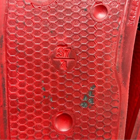 Valentino Red Slides Sparkle Metallic Logo Name Top Sandals Made in Italy Sz 37 - Picture 6 of 7